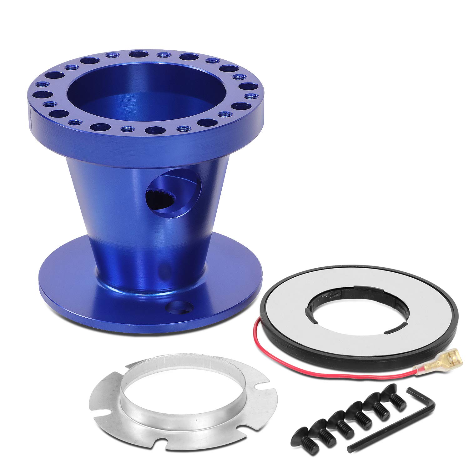 Auto Dynasty 6-Bolt Pattern Steering Wheel Hub Adapter Boss Kit Compatible with Ford F150 F250 F350 Ranger 92-97, Billet Aluminum, Blue