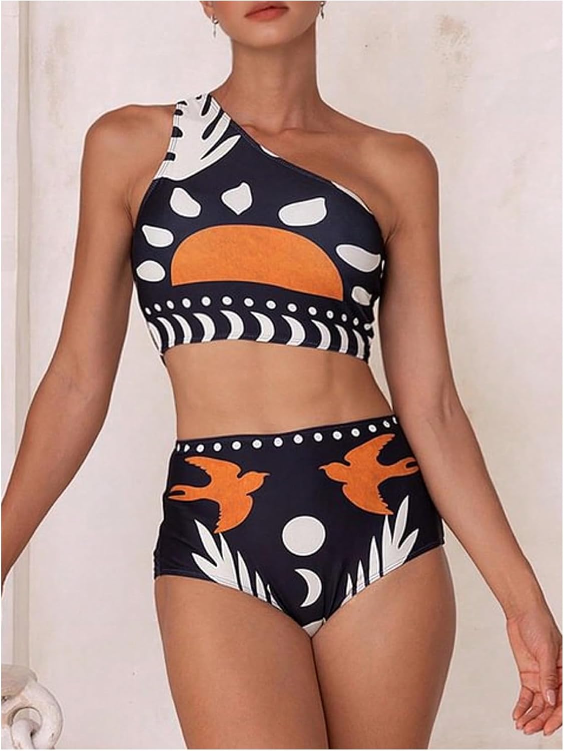 SOLY HUX Women's 3 Piece Swimsuit Printed One Shoulder High Waisted Bikini Set Bathing Suit with Cover Up Pants - Image 4