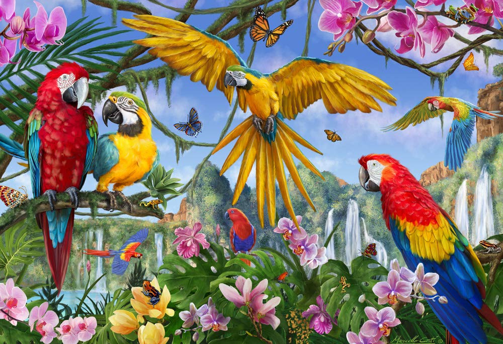 Vermont Christmas Company Tropical Birds Puzzle - 100 Piece Interlocking Large Bird Jigsaw Puzzle - Thick, Durable Bird Puzzles for Kids & Seniors - Jigsaw Puzzles Birds Colorful Artwork (19" x 13")