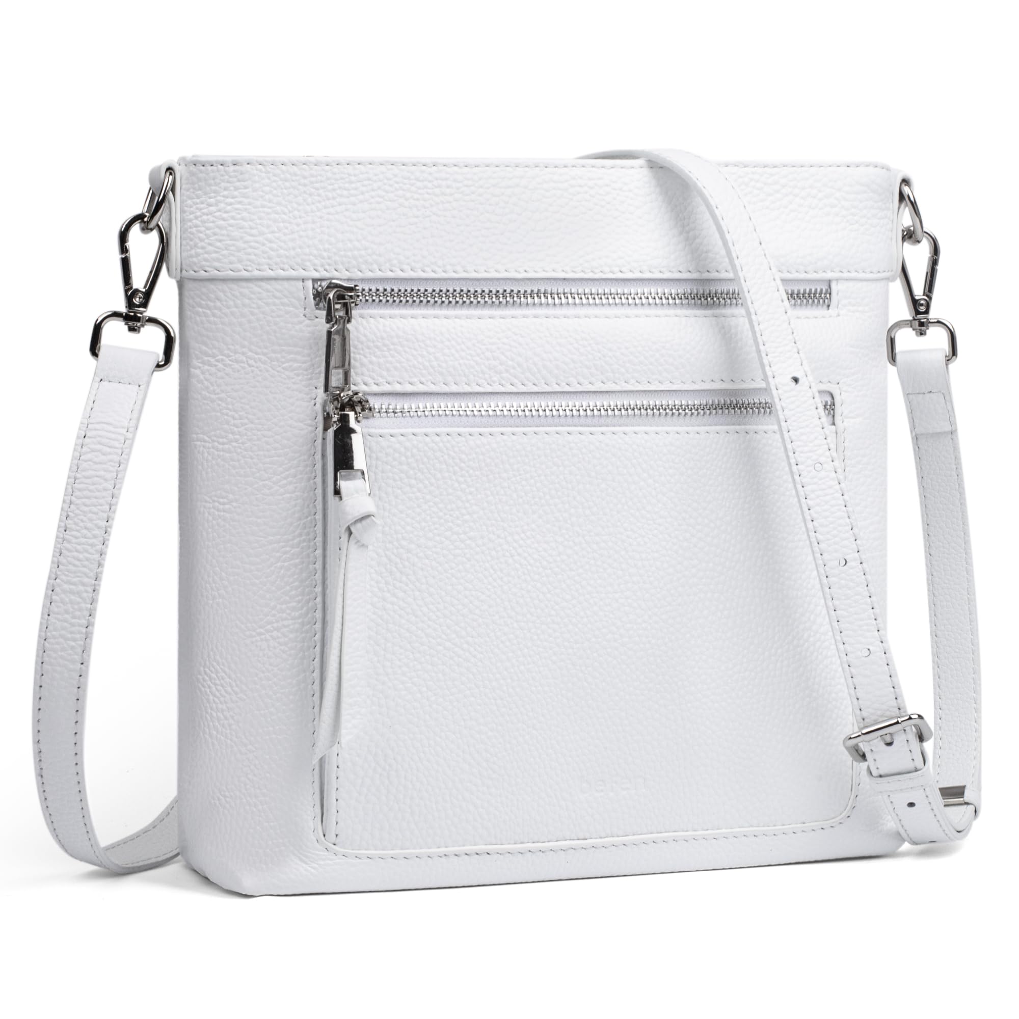 befen Genuine Leather White Crossbody Bags for Women, Woman Lightweight Medium Cross Body Shoulder Travel Purses Handbags