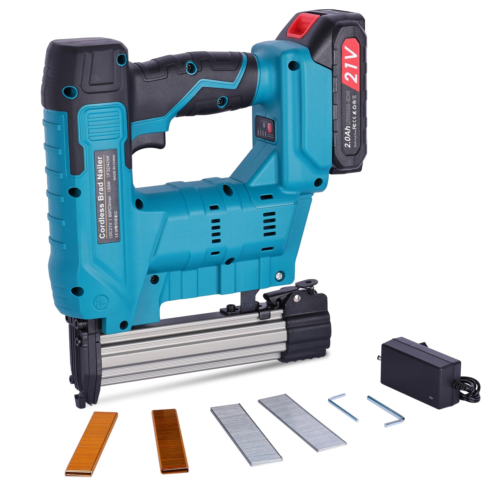 18GA 2 in 1 Chiodatrice e graffatrice senza fili, pistola sparachiodi alimentata a batteria con 2000 chiodi e graffette, supporta chiodi Brad F32 e graffette 425K, per finiture, mobili e lavorazione