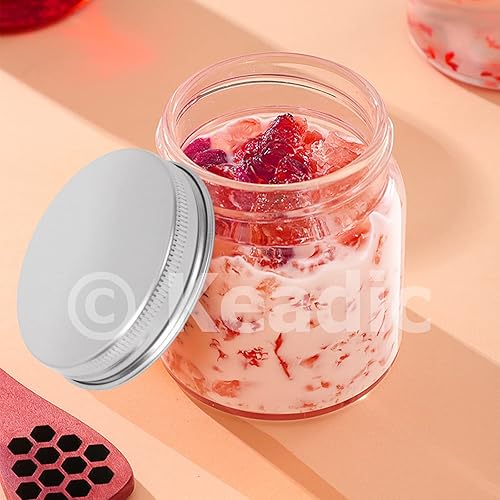 Miniatura 7 de Keadic Juego de 15 tarros de vidrio de 2.0 fl oz2 onzas con tapas, mini tarros redondos herméticos para muestras de conservas con tapas plateadas,