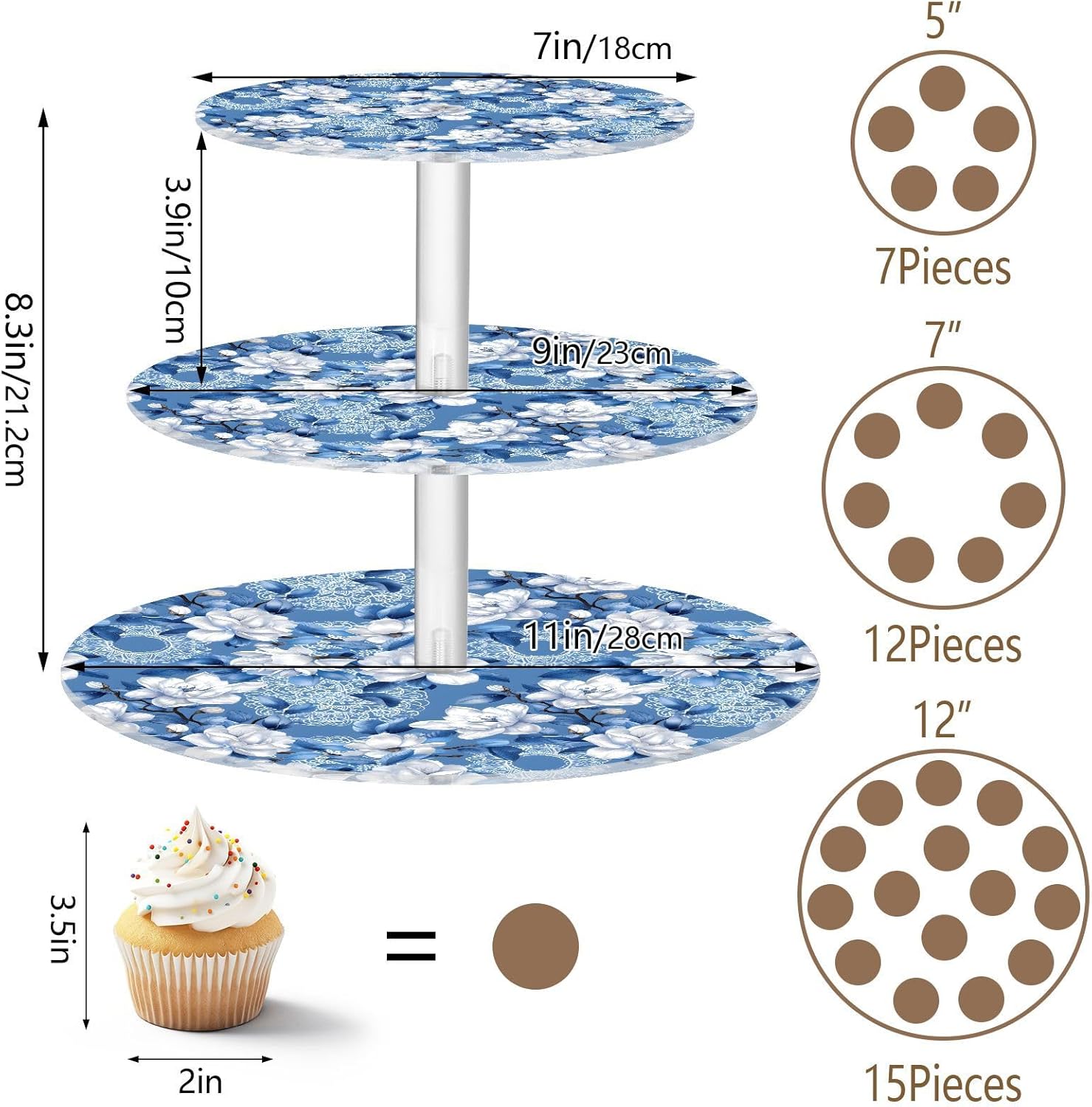 3 Tier Cupcake Stand Gardenia Mandala Acrylic Tower Tiered Tray Stand for Wedding Birthday Party Decoration