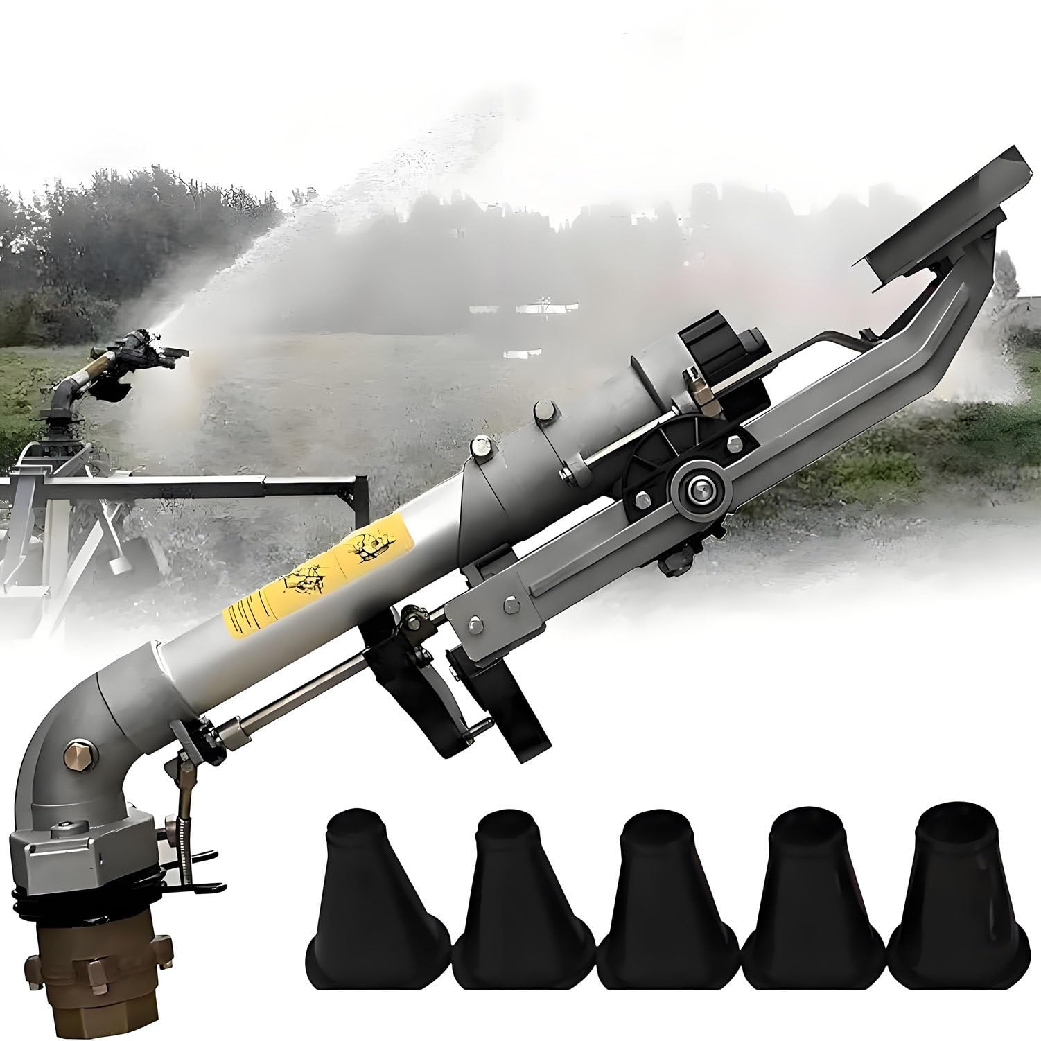 Zraszacz nawadniający z zestawem dysz wymiennych, metalowy pistolet do zraszaczy trawnikowych, automatyczny obrót o 360° dla gospodarstw rolnych, sadów i sadzonek