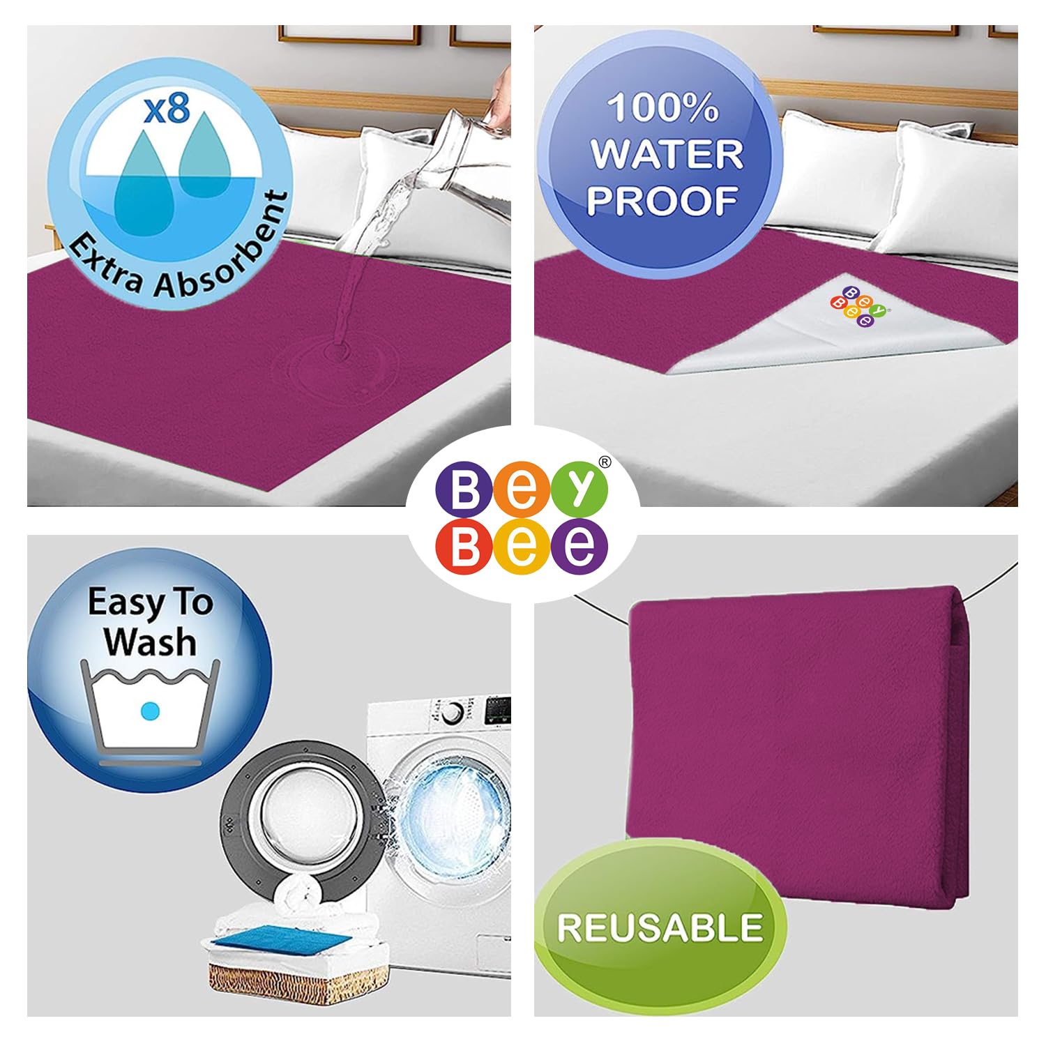 BeyBee Waterproof Quick Dry Sheet for Baby|Anti-Piling Fleece Extra Absorbent Washable Matress Protector| Baby Bed Protector Sheet for Toddler, (Large Pack of 2, 100x140cm, Rani Pink) - Image 3 thumbnail