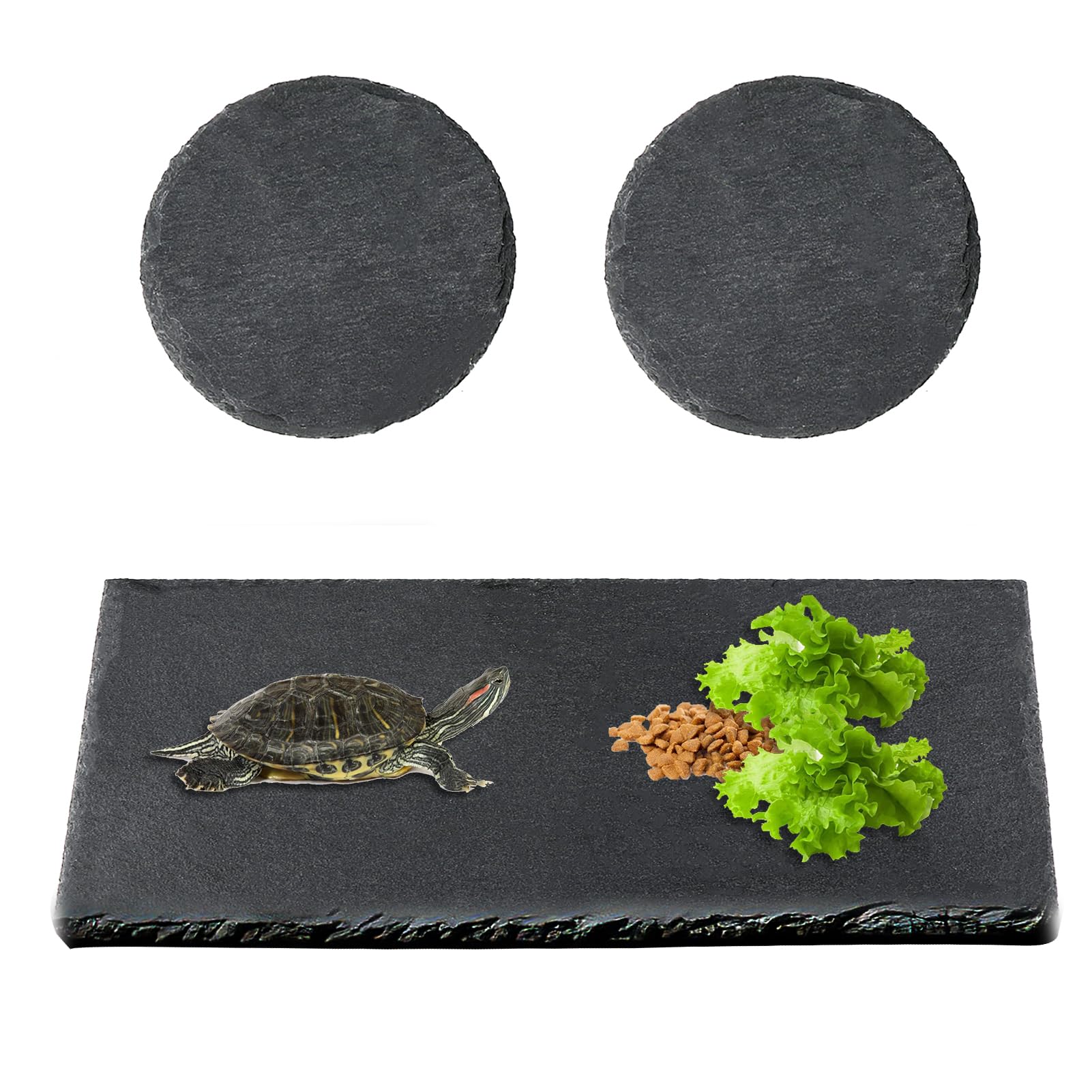 3 Pack Reptile Basking Slate Platform Aquarium Tortoise Bathing Resting Platform,Turtle Habitat Slate Pad Turtle Feeding Food Bowl Dish Resting Natural Rock Platform Accessories Decoration