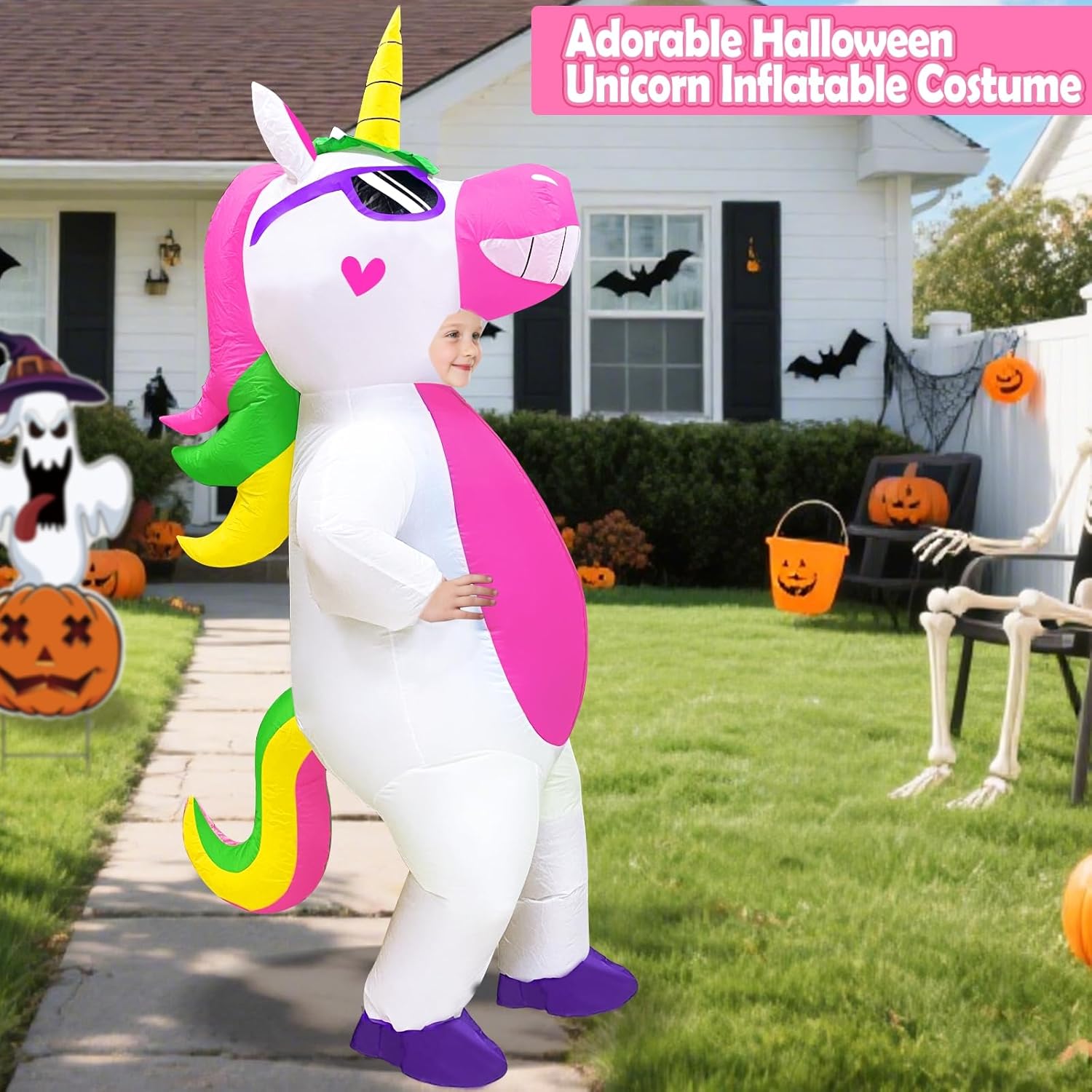 Camlinbo Halloween Inflatable Unicorn Costume for Kids Boys Girls Blows up Halloween Costumes Party Cosplay