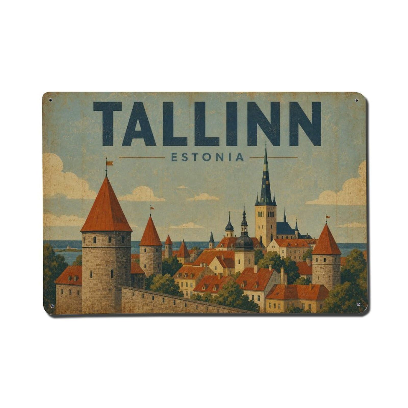 Vintage Travel Estonia Tallinn Metal Tin Sign