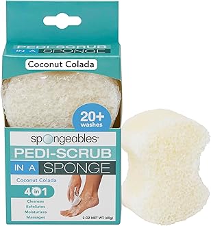 Spongeables Pedi Scrub Foot Buffer Contains Shea Butter and Tea Tree Oil Exfoliating with Heel & Pedicure Paraben and Animal Testing, Coconut Colada, 20+ Washes, 1 Piece
