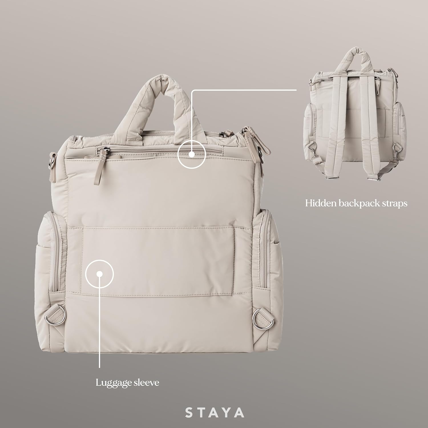 Staya Large Diaper Bag Backpack - Water Resistant Travel Baby Bag with Multiple Compartments (Gray) - Image 3