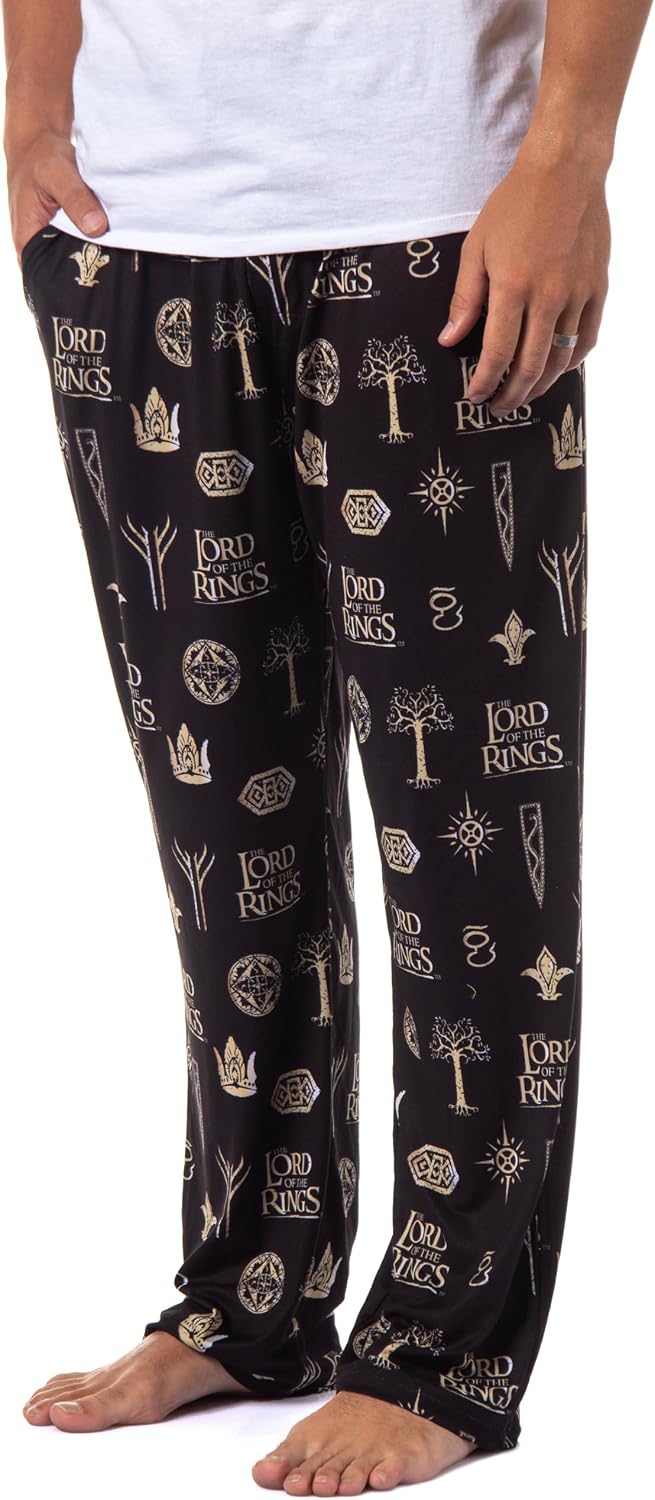 The Lord Of The Rings Mens' Tossed Print Movie Film Title Logo Pajama Pants