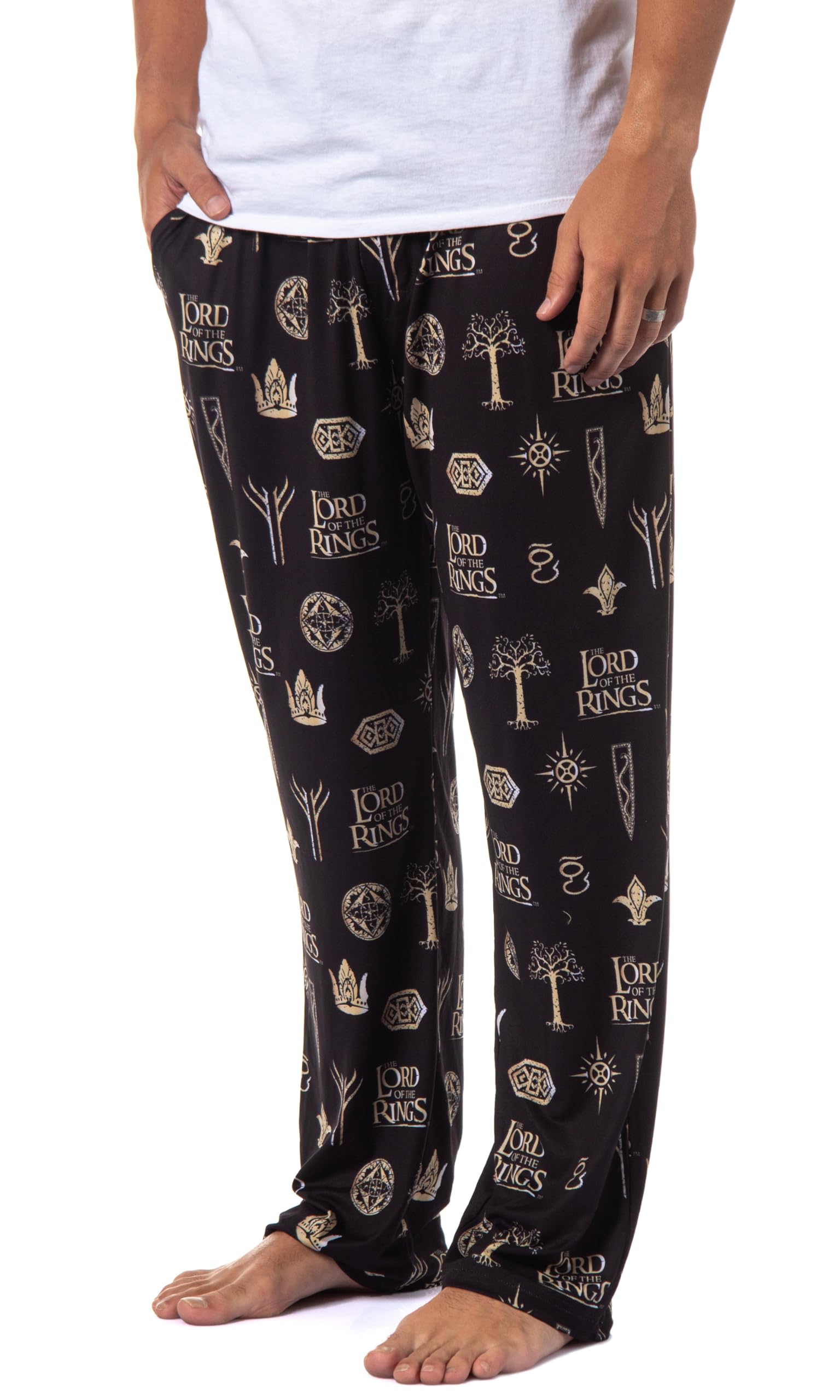 Intimo Men's Black The Lord Of The Rings ' Tossed Print Movie Film Title Logo Pajama Pants, L