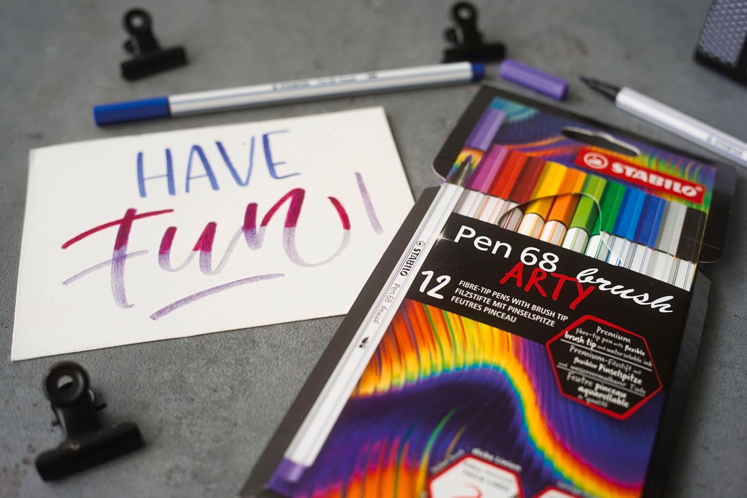 STABILO - Pen 68 brush - Premium Fibre-Tip Pen with Brush Tip - ARTY - Pack of 30 - Assorted colors