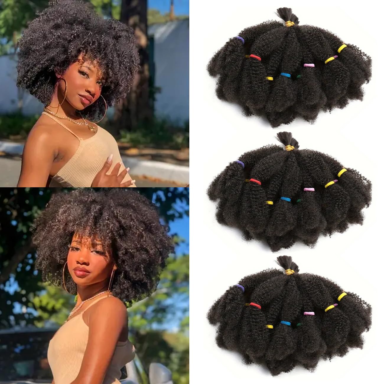 AMLUCKS Afro Kinky Hair 10 Inch 3 Pack Marley Twist Braiding Hairs Bulk Springy Braids Pre-Separated Bulk Springy Braids for Cuban Twist Hair Faux Locs Crochet Synthetic Hair Extensions for Women (4#