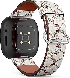 CJBROES Replacement Leather Watch Band, Compatible with Fitbit Versa 3 and Fitbit Sense of Wristband Bracelet Accessory - Digital Hand Drawing Moroccan Tile