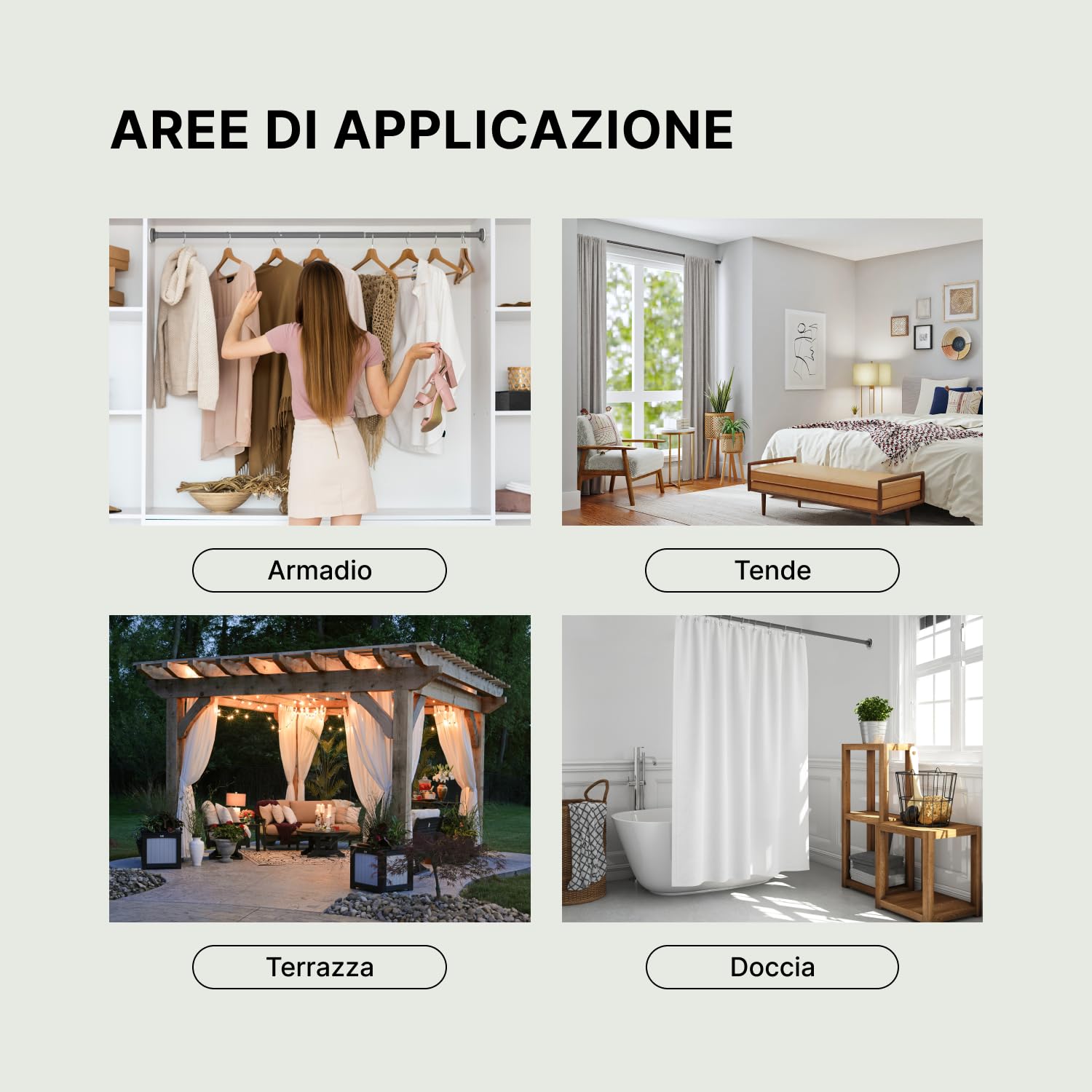 MEISENBERG Bastone Tenda a Pressione 50-80 cm, Argento – Asta per Tende Senza Forare, 1 Pezzo