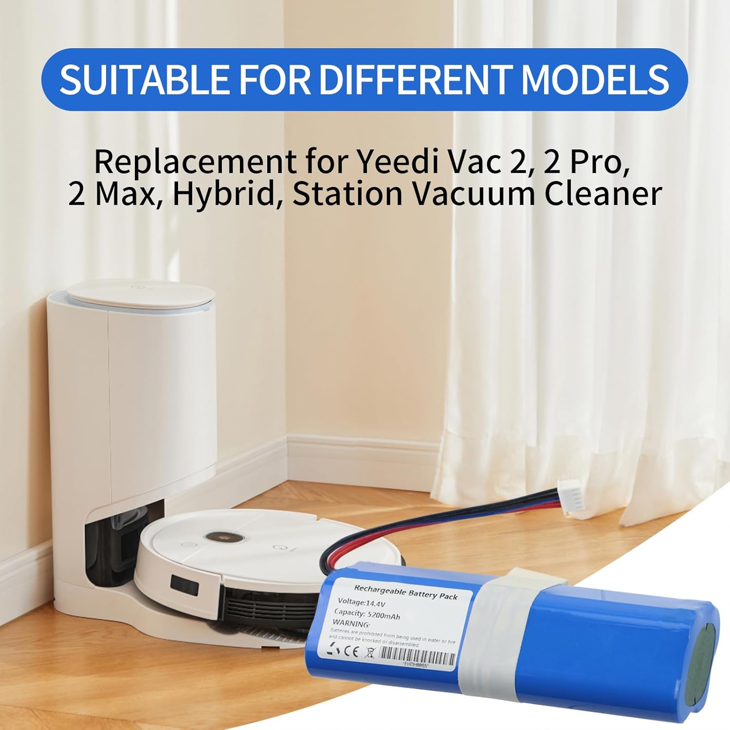 Battery Replacement for Yeedi Vac 2, Vac 2 Pro, Vac Max, Vac Hybrid, Vac Station Robot, Deebot Ozmo T8 T9 Aivi Max Power, Ozmo X1 Omni Turbo Plus, T10 OMNI TURBO PLUS Vacuum Cleaner S10-LI-144-5200