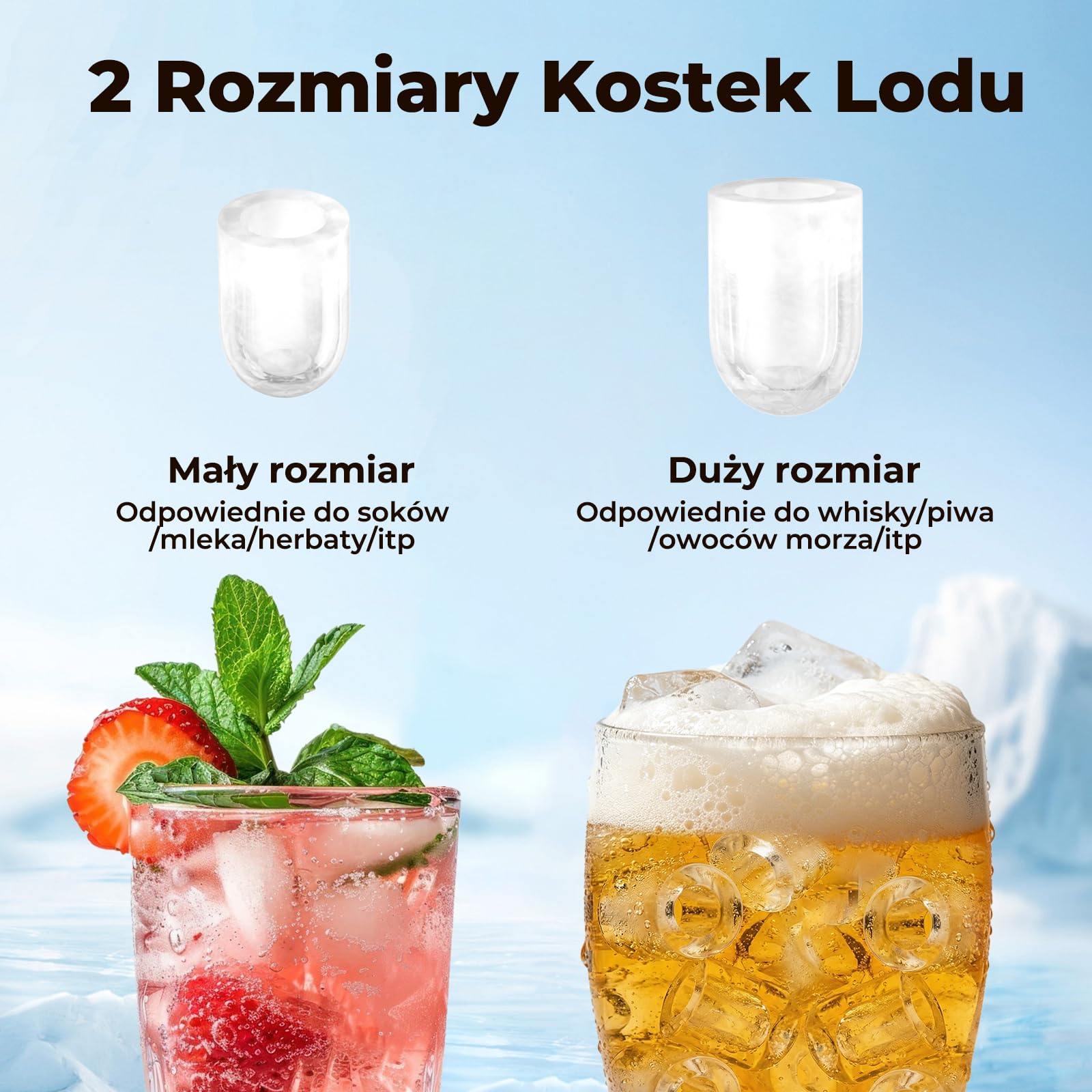 Maszyna do Lodu 12KG/24H, Samoczyszczenie, Zbiornik 1.2L, 2 Rozmiary Kostek Lodu (S/L), Wskaźniki Pełny Pojemnik & Brak Wody, Kompaktowa do Kuchni/Biura/Imprez, Czarny