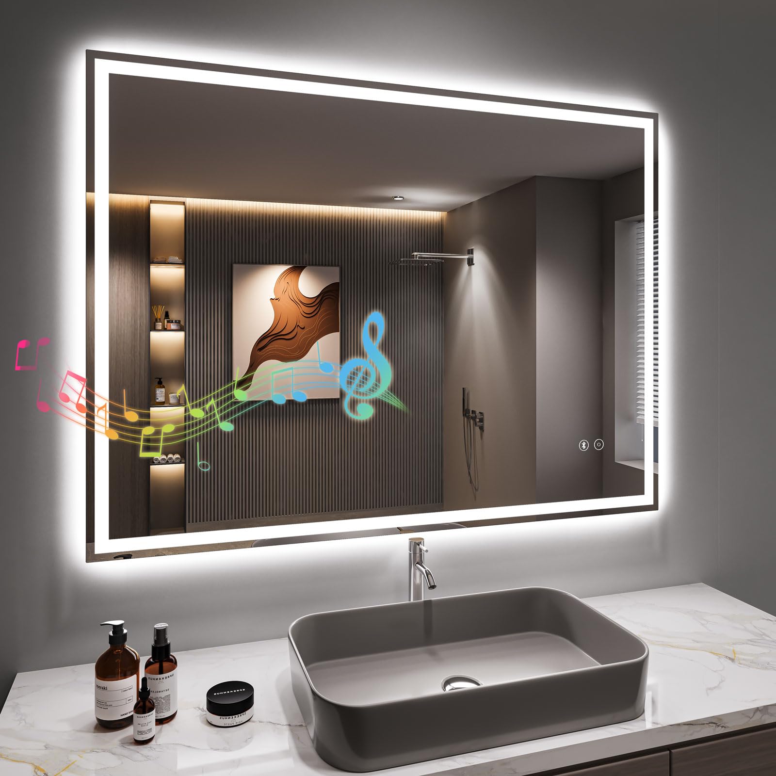Specchio da bagno a LED 80x60cm,Specchio da bagno a LED con antiappannamento ,3 colori di luce,luminosità regolabile,HD,memoria,interruttore touch,IP44 | Leroy Merlin