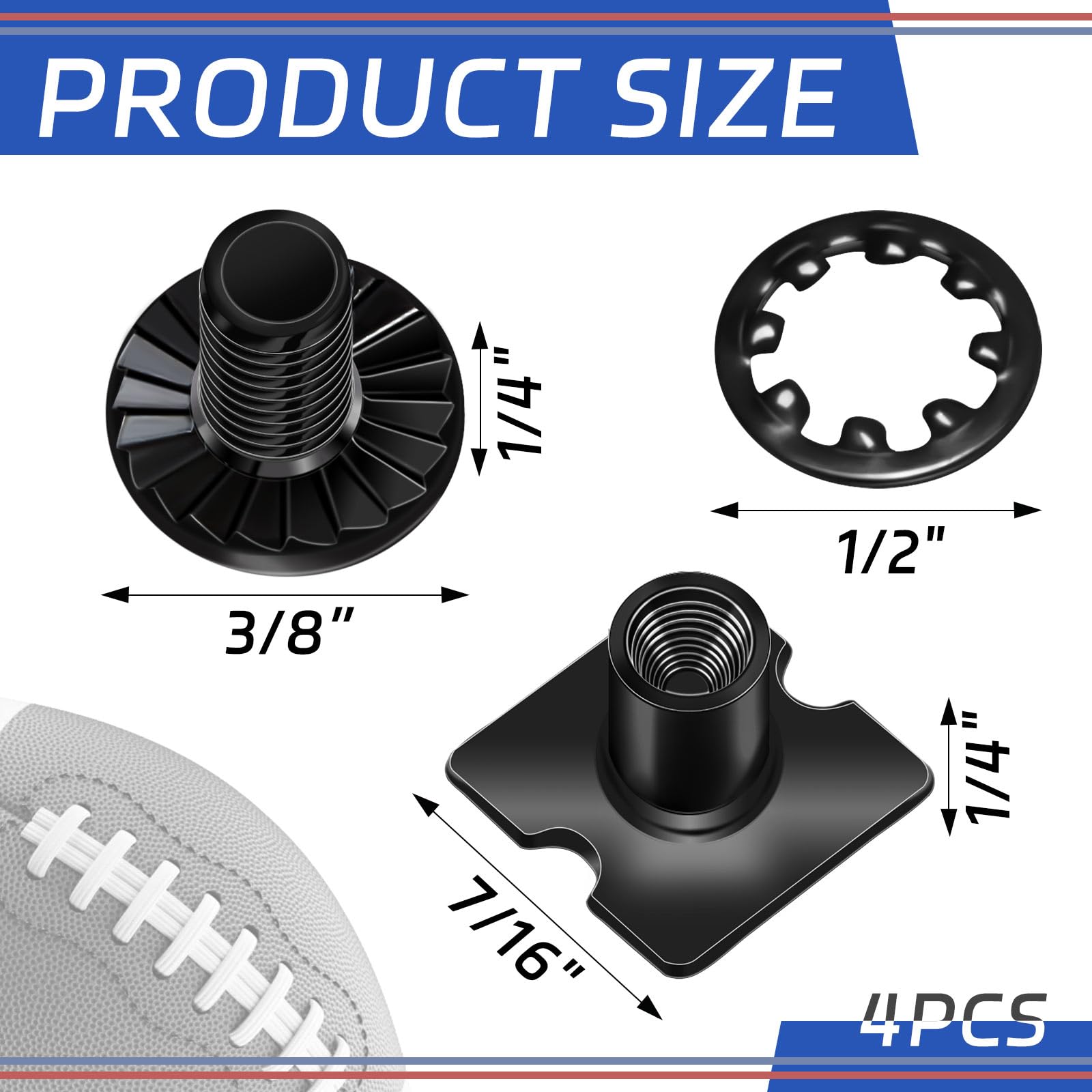 Landhoow 4 Sets Black Chicago Screws Football Back Plate Hardware Football Backplate Screws Include Truss Head Slotted Fasteners Washers Gaskets for Unisex Adult Size Youth Size Backplates