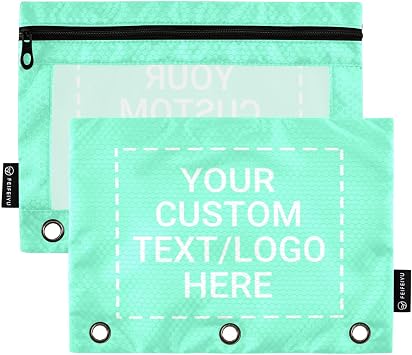 Personalized Binder Pouches Aquamarine Custom Pencil Pouch for 3 Ring Binder 2 Pack Clear Pencil Bag with Zipper for Office School Supplies