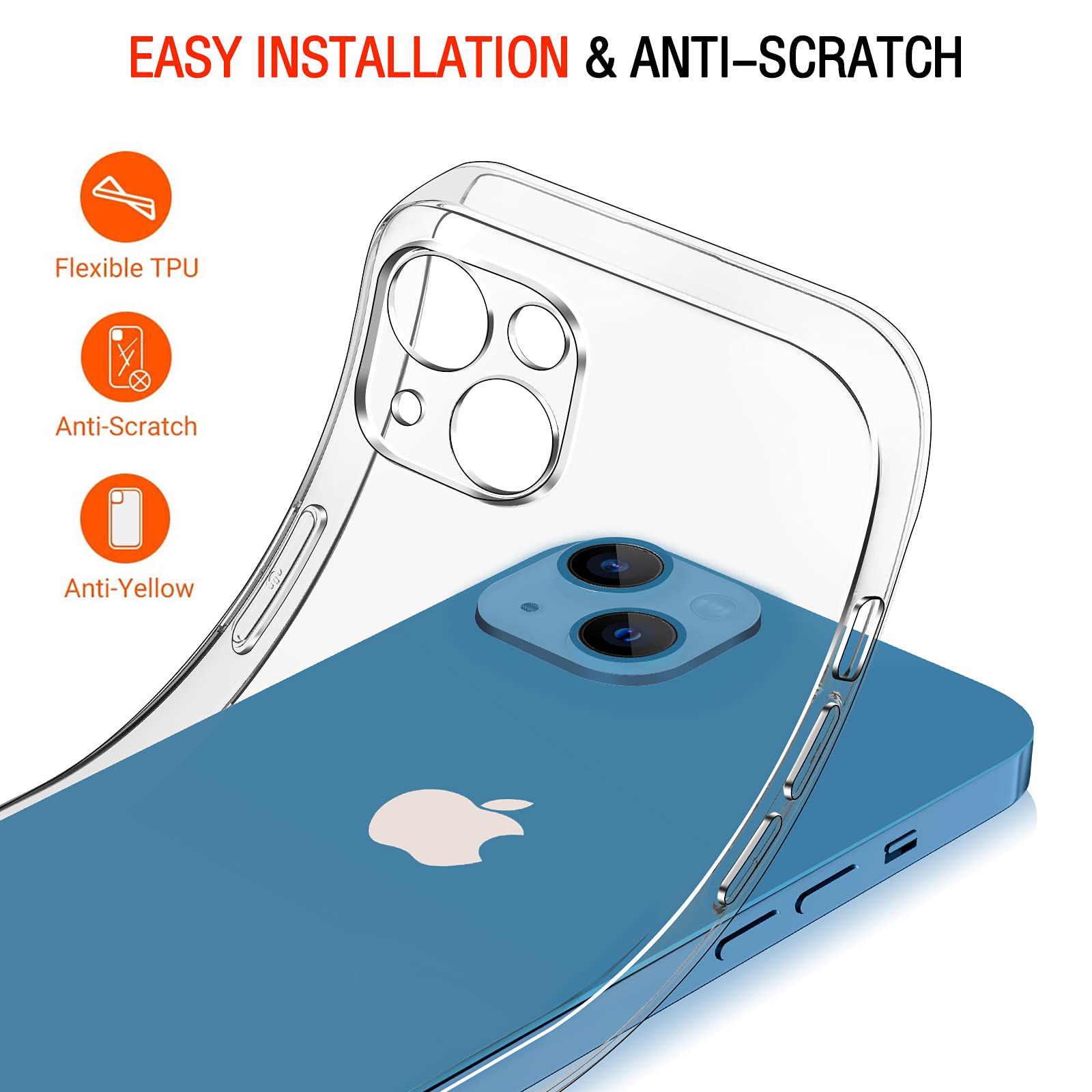 iVoler Custodia Cover Compatibile con iPhone 13 6.1 Pollici con Camera Protection e 3 Pezzi Pellicola Vetro Temperato, Ultra Sottile Morbido TPU Trasparente Silicone Antiurto Protettiva Case