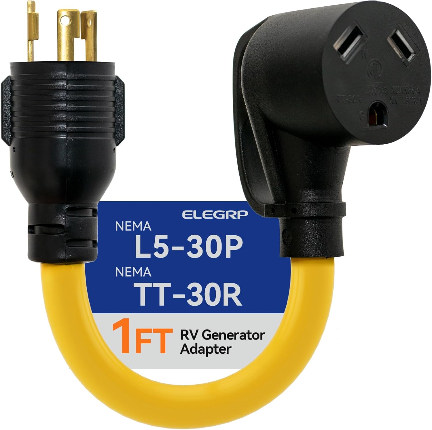 ELEGRP 30 Amp Generator Adapter Cord, NEMA L5-30P to TT-30R Generator to RV Adapter, 3 Prong Twist Lock Male to RV Female Receptacle, Heavy Duty Dogbone Electrical Converter for Travel Trailer Camper