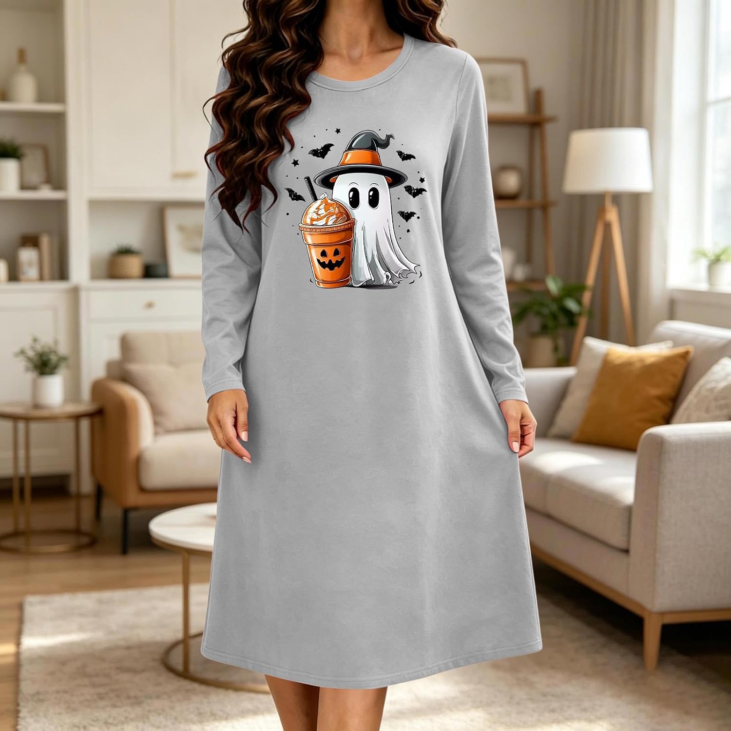 Halloween Nightgown for Women Soft Sleepwear Tee Shirt Sleep Dress