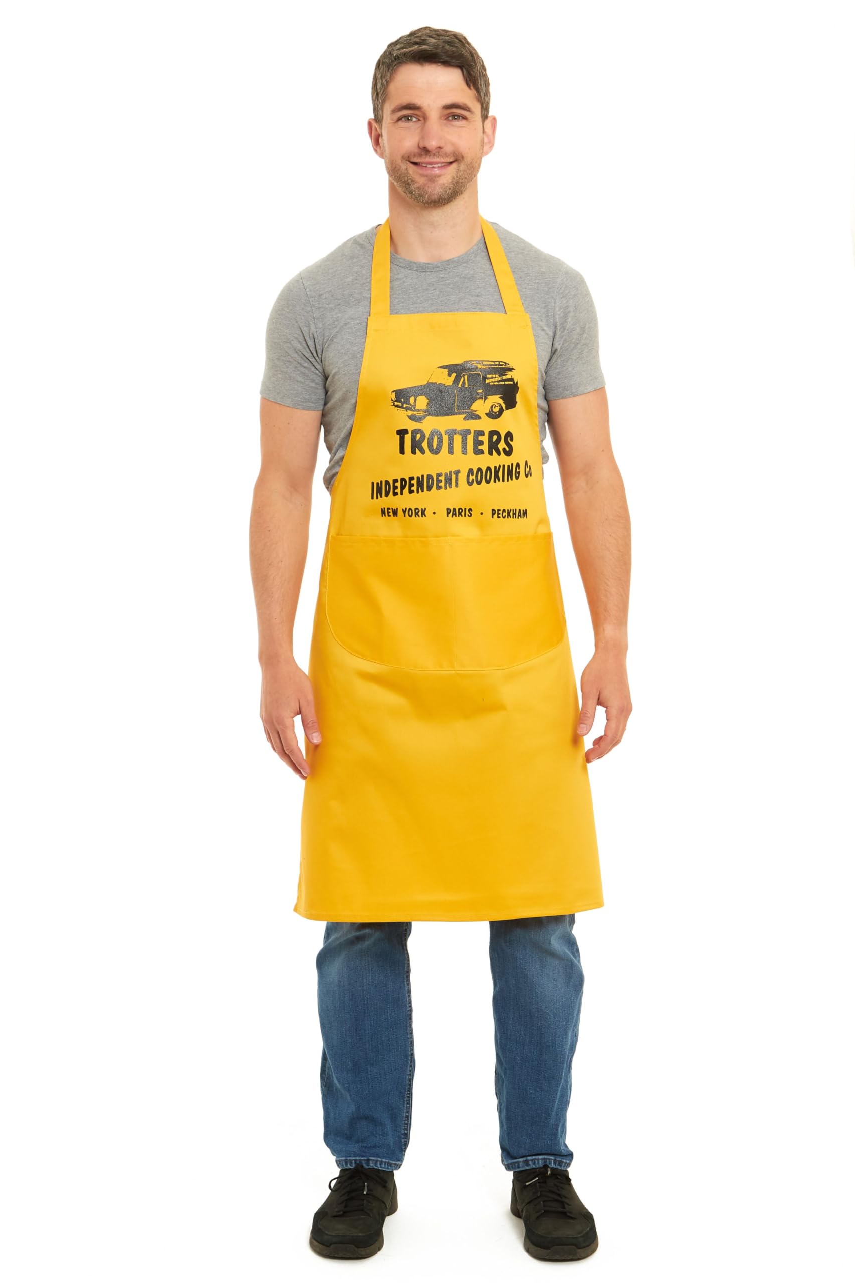 Men's Barbecue BBQ Apron - Novelty Fun Designs - Slogans - National Flags - Made in the UK (Trotters, Yellow, One Size)