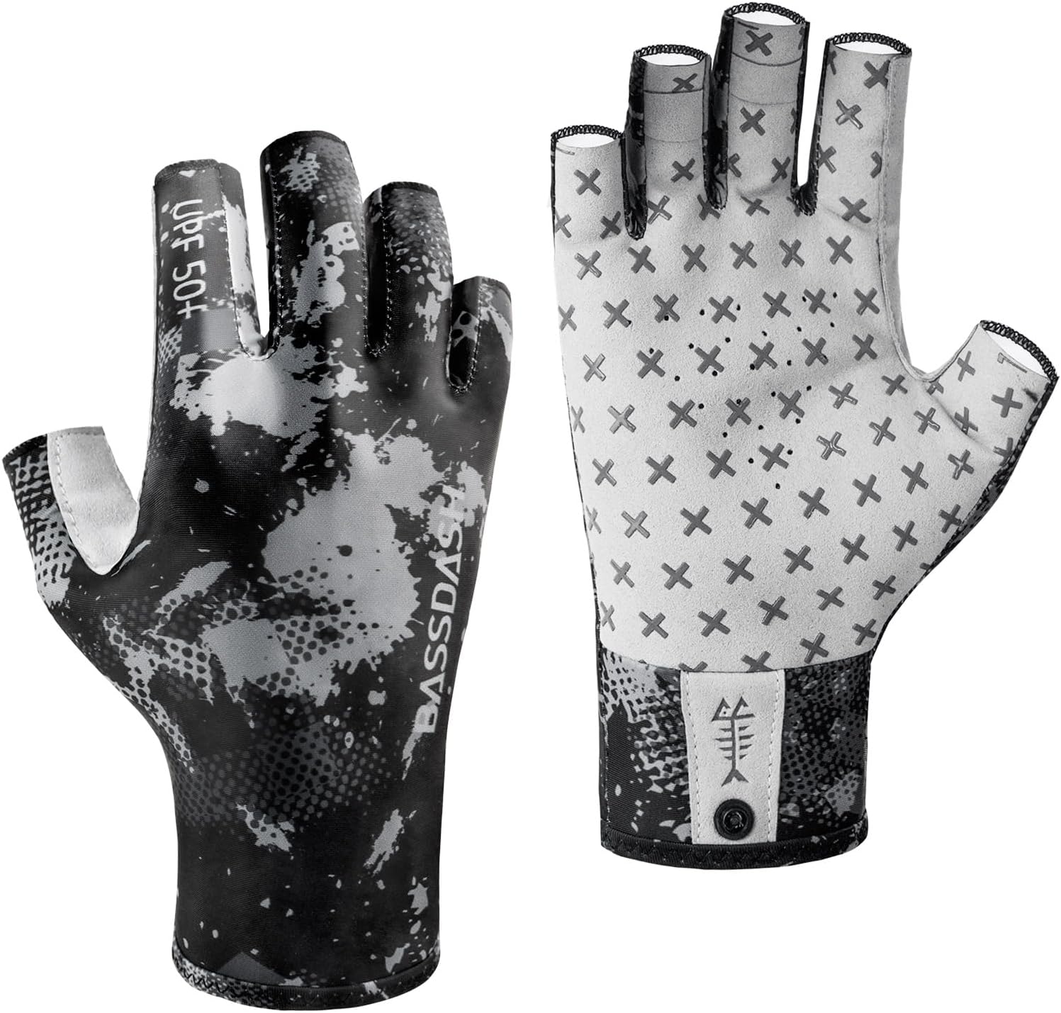 BASSDASH 3/4 Finger UPF 50+ Sun Gloves Breathable Anti-Slip Silicone Palm for Men Women Fishing Fingerless Cycling Running