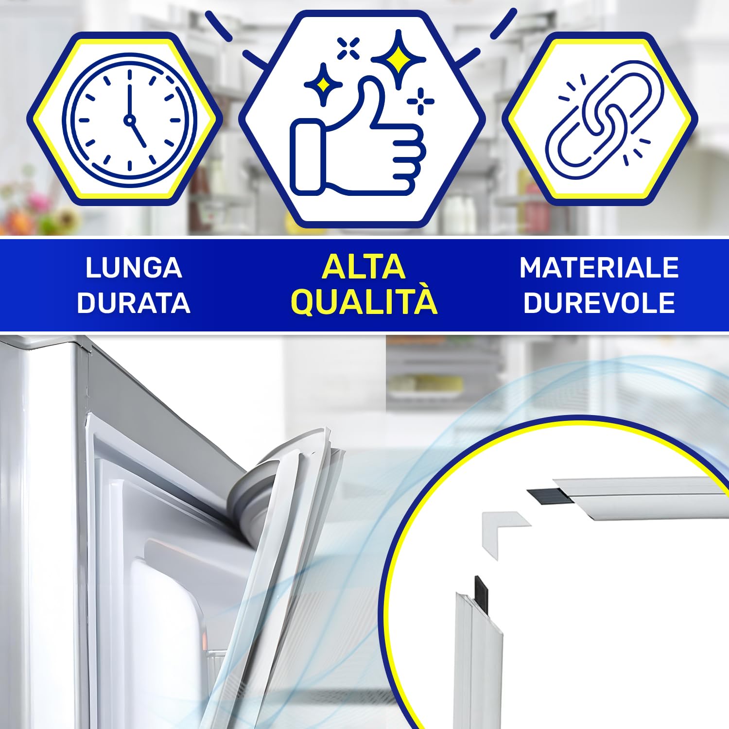 Guarnizione Frigorifero Universale 2000 x 1000 mm con 2 Angoli di Giunzione Inclusi - Guarnizione Frigo Universale con Inserto Magnetico - MONTERAL