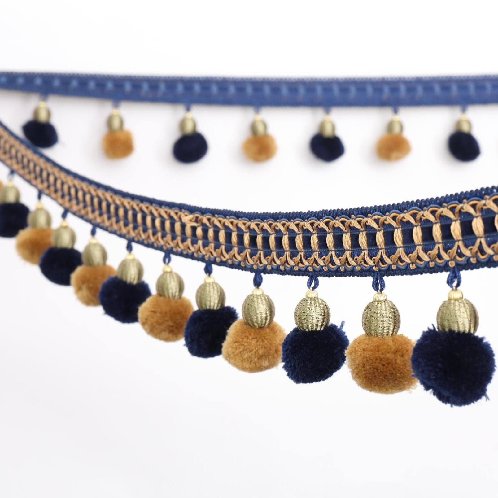 3 mètres, Pompon Suspendu, Garniture de Franges de Boule, Rideau, Pompon, Couture, Garniture de Dentelle, Bricolage, canapé, Nappe, décoration de la Maison(Blue)