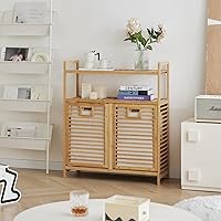 Vista 12 de Cesta de lavandería con estantes de 2 niveles y cesta inclinable, cestas organizadoras de ropa sucia, estante de almacenamiento de baño