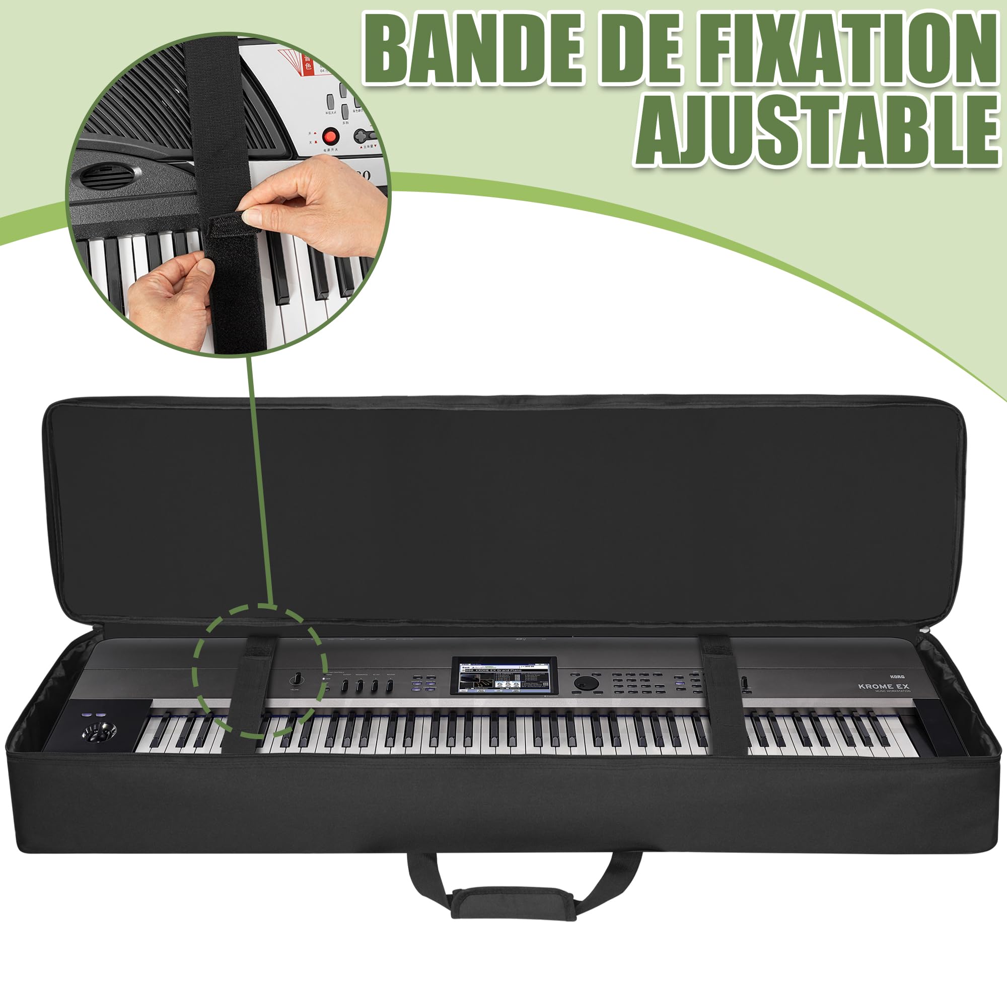 OUUTMEE Sac pour Clavier, Housse Transport Clavier avec bandoulière et 6 Poches pour Accessoires, Sac de Transport pour Clavier de Piano électrique (88 touches-147 x 46 x 18CM)
