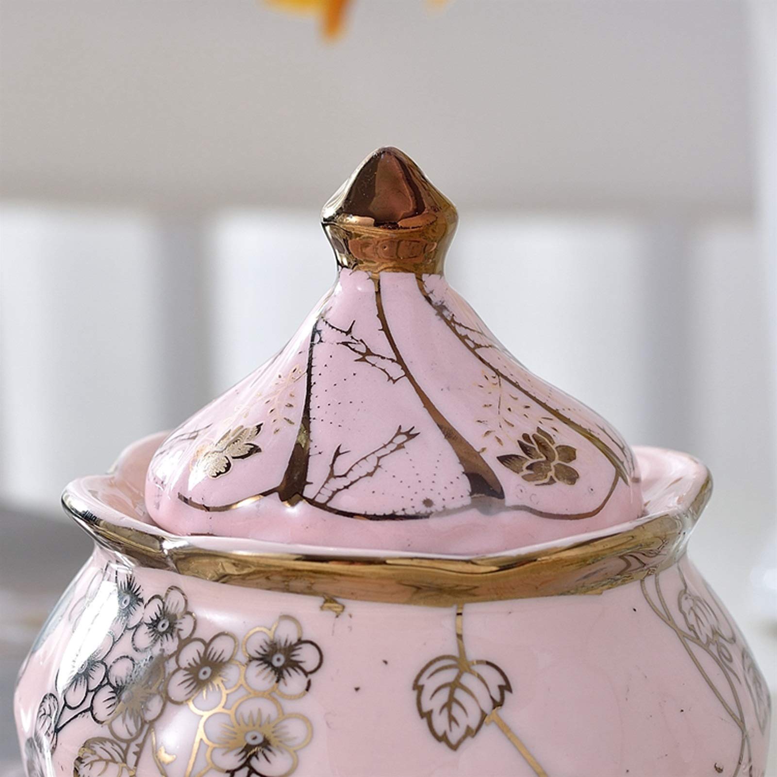 sucrier Bol à Sucre Rose avec Couvercle rétro Café Sugar Bowl Accueil Dining Assaisonnier Pot Creative Céramique Céramique Sucre Bol Rose Plaqué Or Bocal à Bonbons