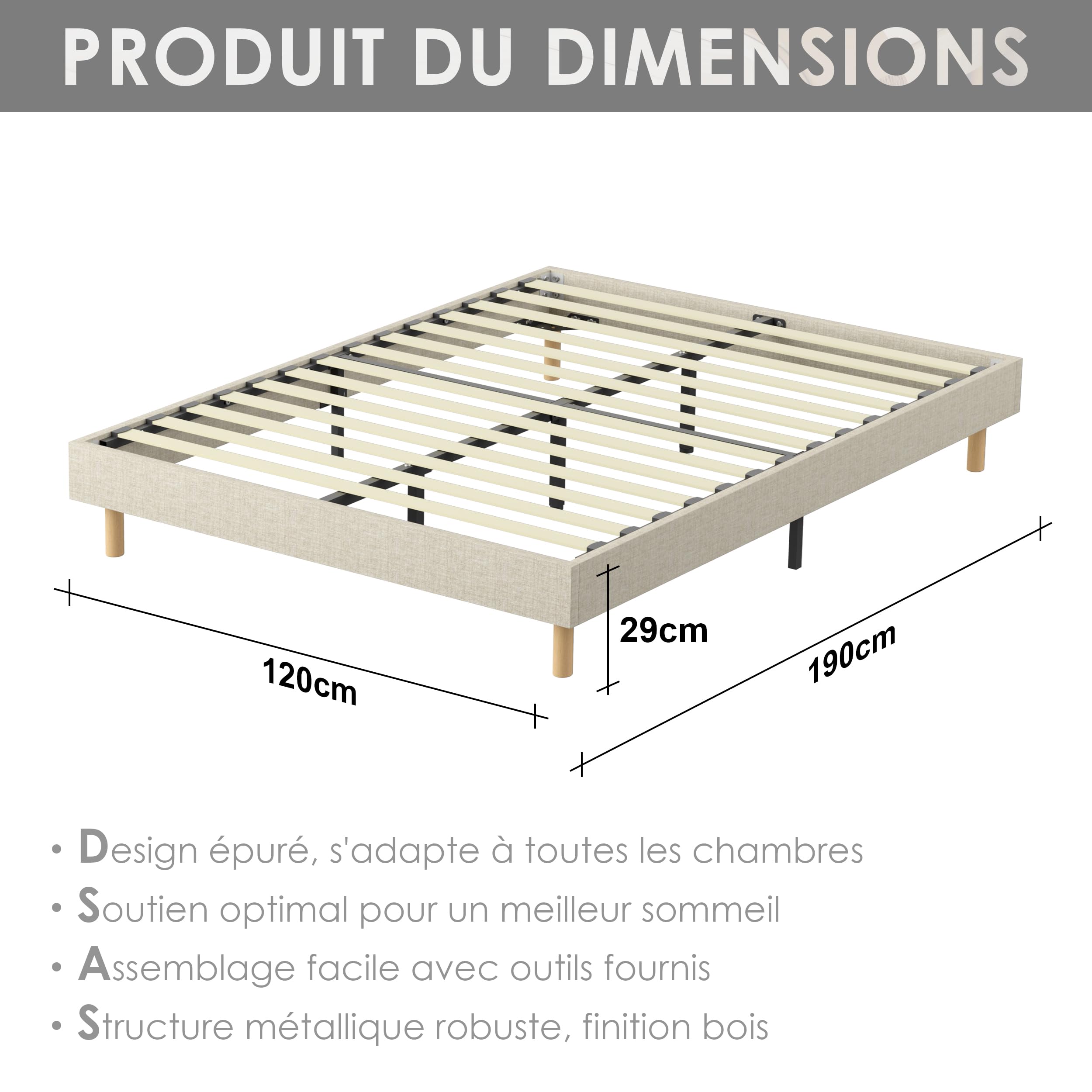 DEWINNER Ensemble Sommier et Matelas 120x190 cm, Lit Une Personne Complet avec Sommier Tapissier et Matelas Ressorts Ensachés 120x190x20, Confort, Respirant (Matelas 120x190x20+Sommier) Beige