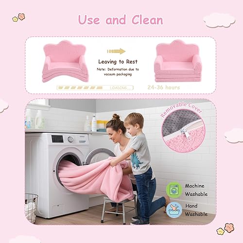 Miniatura 85 de Tiita Silla infantil de felpa para niños, sofá de felpa que brilla en la oscuridad, sofá para niños pequeños con funda lavable, asa de transporte,