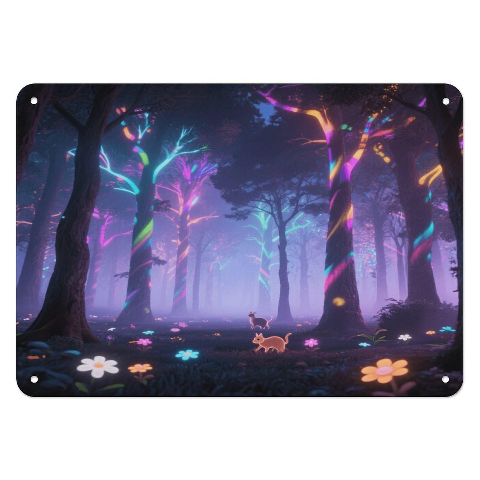 Fekiloot Style Holographic Projection Forest Wall Decor Iron Painting Metal Sign