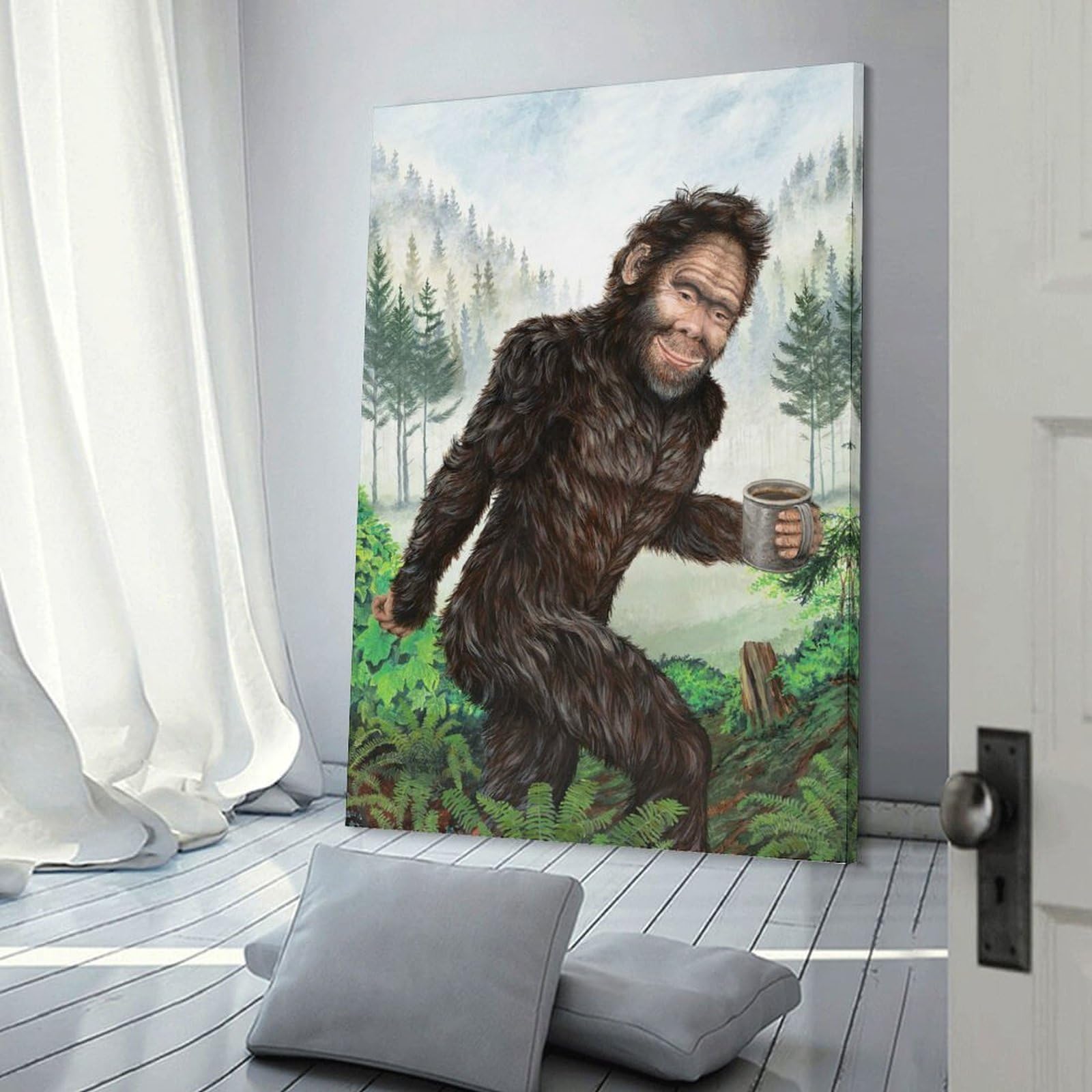 Junmoney Bigfoot Brew Wall Decor Canvas Print, 08x12inch(20x30cm), for Wall Displays, Bedrooms Or Room Updates, Wall Decor Suited to Curated Displays