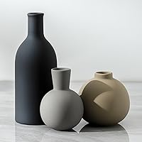 Vista 9 de Juego de 3 jarrones de cerámica, jarrones para decoración del hogar rústico de granja, jarrones decorativos de cerámica para ramos de pampas, flores