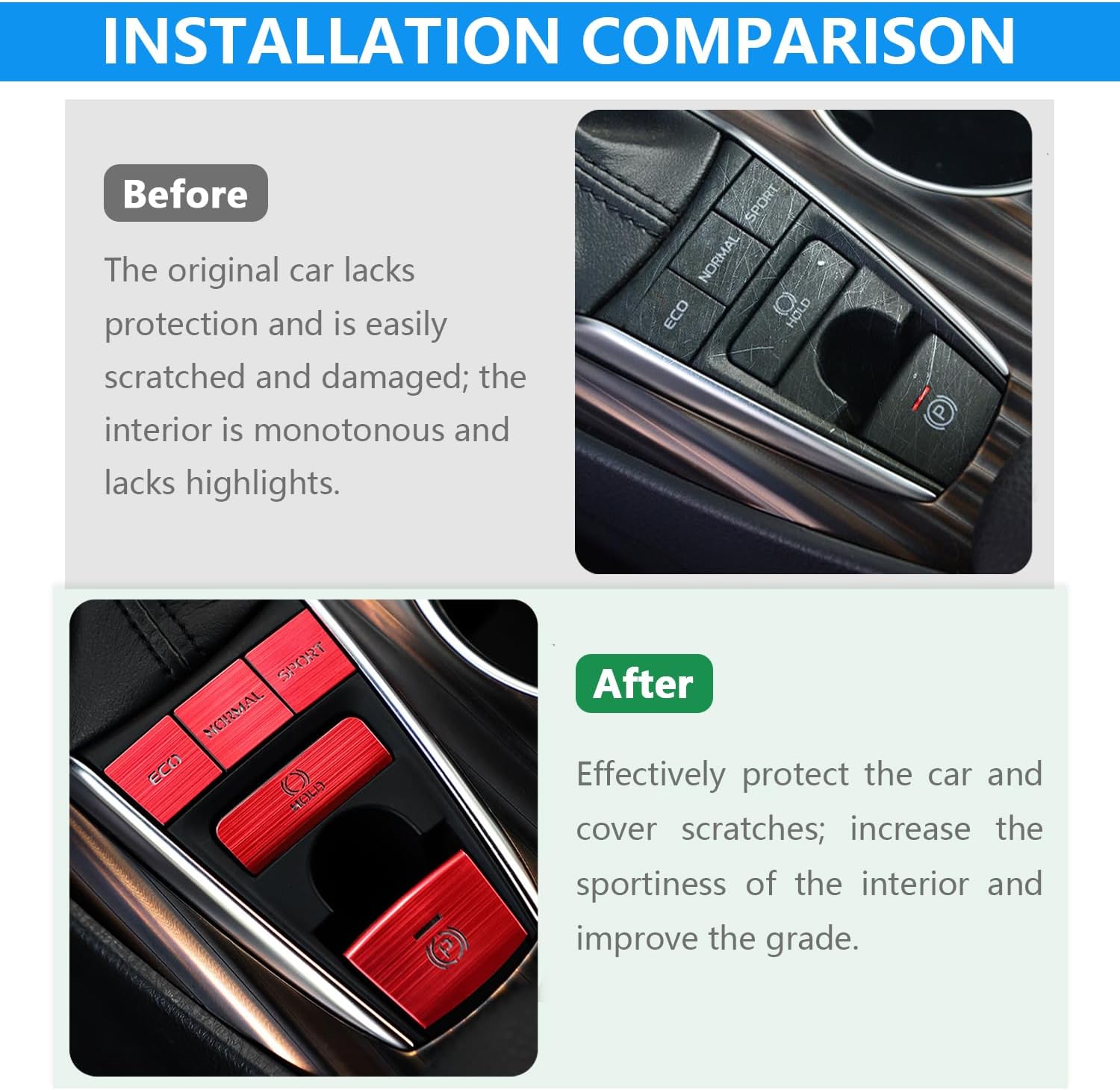 5PCS Gear Shift Panel Button Sticker Suitable for Camry 2018-2023 Aluminum Alloy Patch Center Console Protector Decorative Accessories - Red