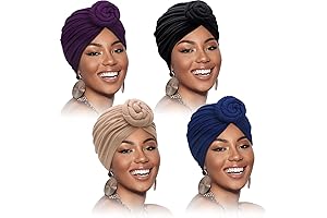4 Pieces African Pattern Knotted Headwrap Turban