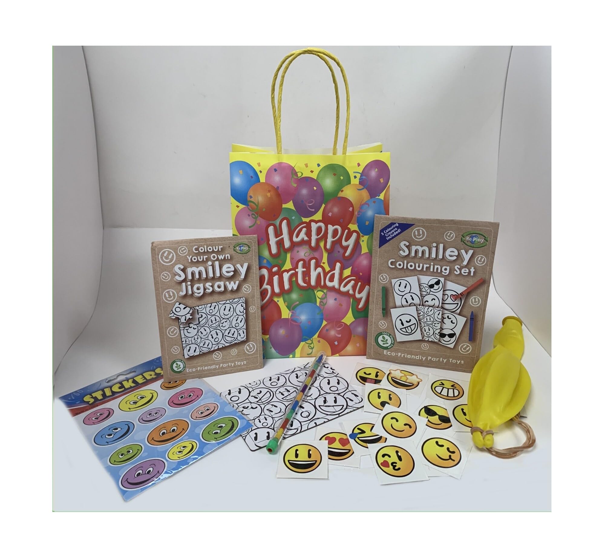 MustBeBonkers 12 Party Bag Fillers & Party Favours – 12 Smiley Face Party Bags with Handles Design. (Ideal for Children Aged 3-14) (Pre Filled Gift Bag, 12)