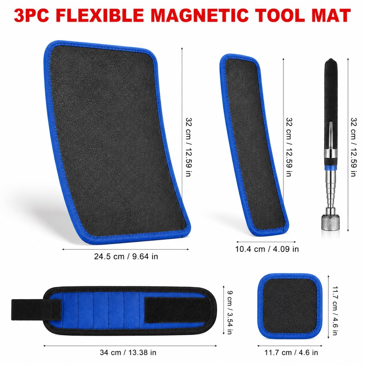 5-Piece Magnetic Tool Mat Set with Telescoping Pickup Tools, Blue — Amazon image 2
