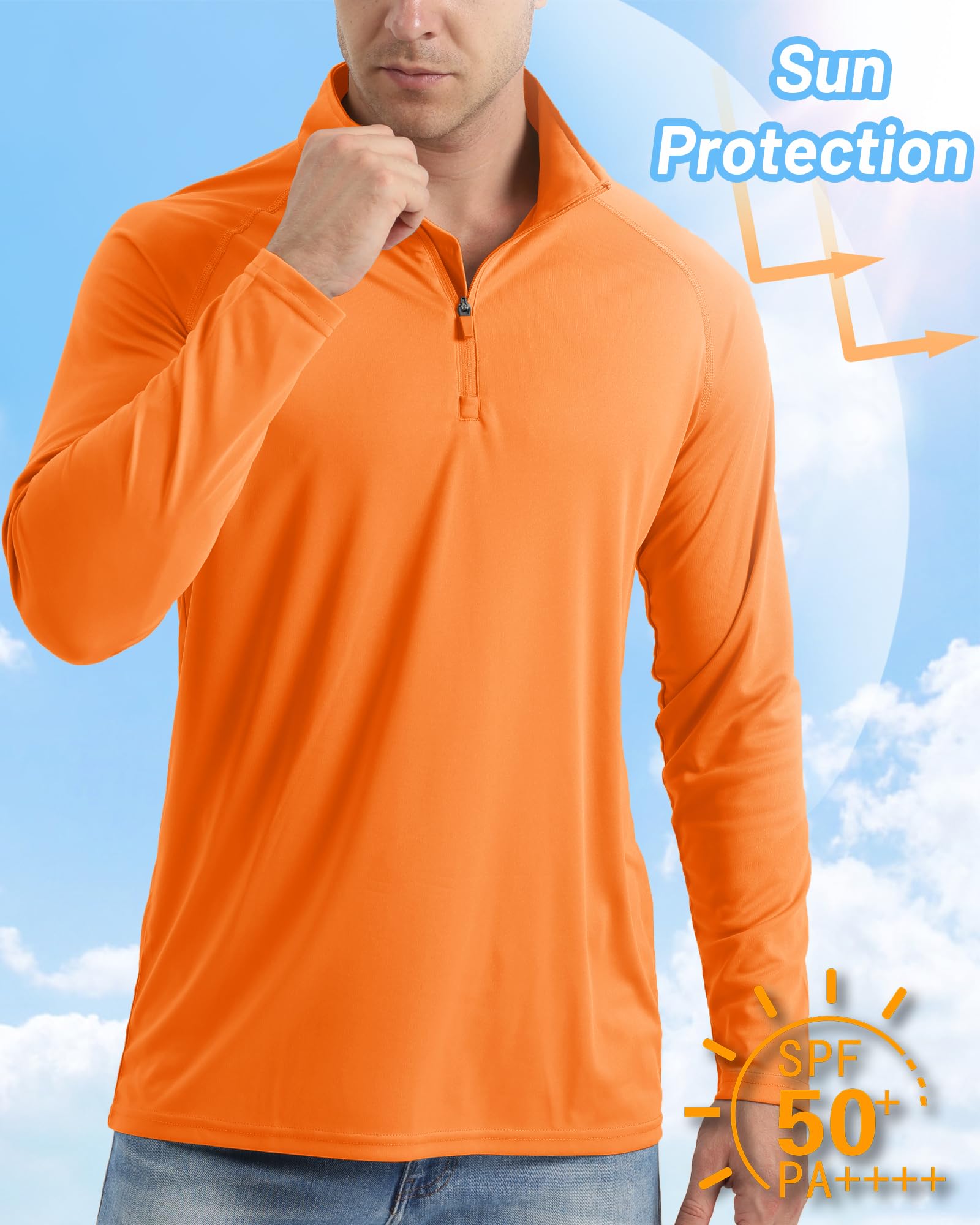 KEFITEVD UV Shirt Herren Langarm Funktionsshirt Schnelltrocknend Laufshirt | Schnelltrocknendes Stretch-Material, UV-Schutz und atmungsaktiv, geeignet für Wandern und Surfen