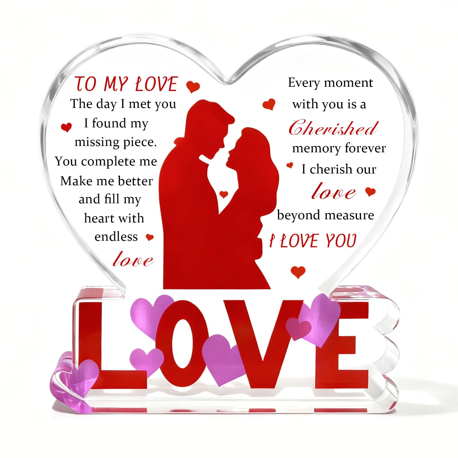 To My Love Romantic Gifts for Him/Her,Heart-Shaped Acrylic Engraved Plaque Sign Home Bedroom Kitchen Office Desk Shelf Decor 4*4*0.6Inch for Valentine's Day Anniversary Wedding Christmas Birthday Gifts