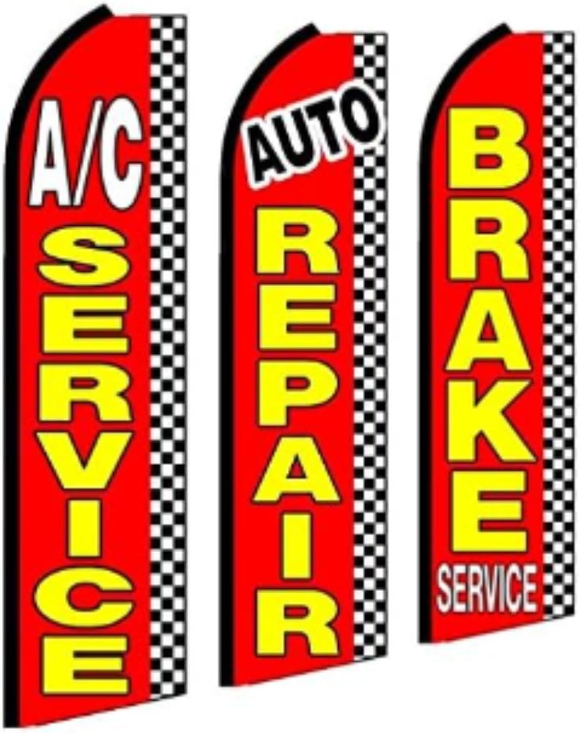 OnPoint Wares A/C Service Auto Repair Brake Service King Feather Flag Sign- Pack of 3 (Hardware Not Included) -3ft x 11.5ft Advertising Sign |Weatherproof Polyester Flags for Auto Repair Signs
