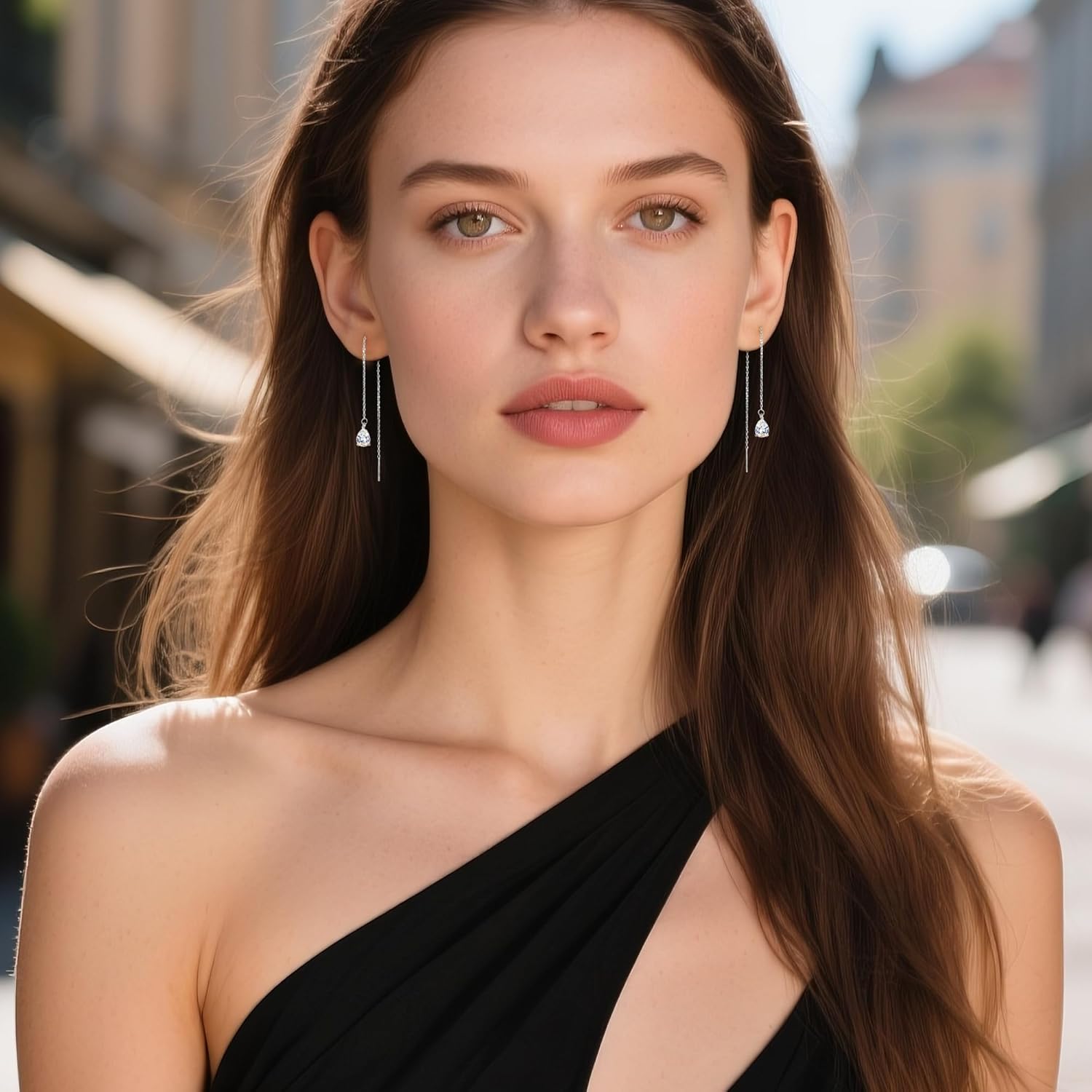 ALEXCRAFT Silver Cubic Zirconia Teardrop Chain Threader Dangle Earrings Gold Dangle Earrings for Women Long Dangling Earings Hypoallergenic CZ Dangly Jewelry Gifts for Women - Image 2