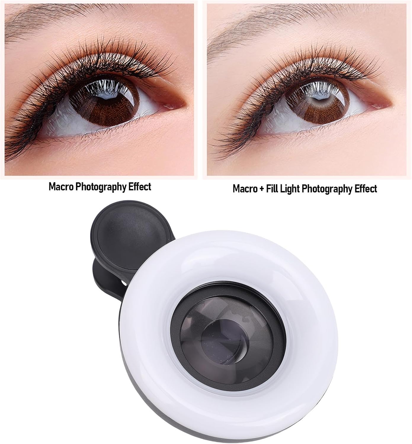 Macro Lens with LED Light, 15X Magnification Fill Light with 5 Level Brightness for Eyelash Photography