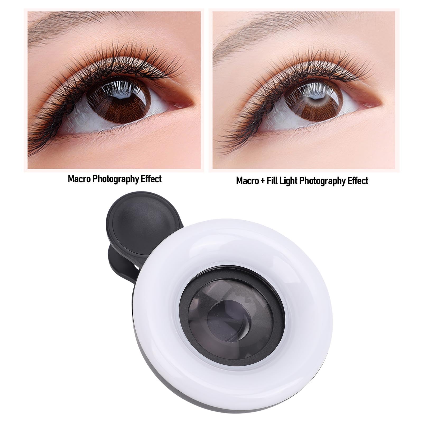Denash Lente Macro con Luce a LED, Luce di Riempimento di Ingrandimento 15x con luminosità a 5 Livelli per la Fotografia di Ciglia